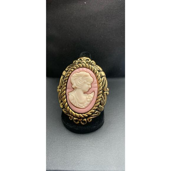 Large Statement Resin / Plastic Cameo Handmade Ring Size 7 Adjustable - Picture 2 of 5